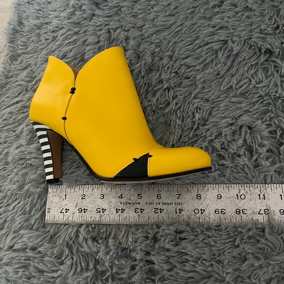 Milenika Handmade Italian High Heel Striped Yellow Ankle Bootie Leather 41 - Picture 10 of 11